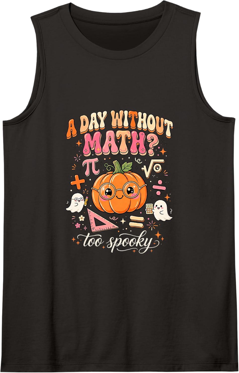 Cute Math Teacher Halloween Numbers Spooky Classroom Humor Sleeveless Tank Top - Black