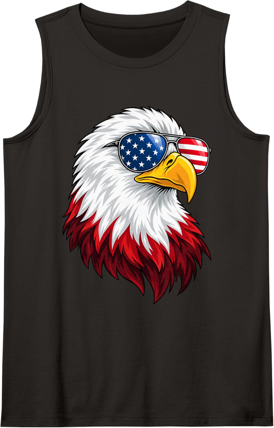 Bald Eagle Aviator Sunglasses American Flag Graphic Sleeveless Tank Top - Black