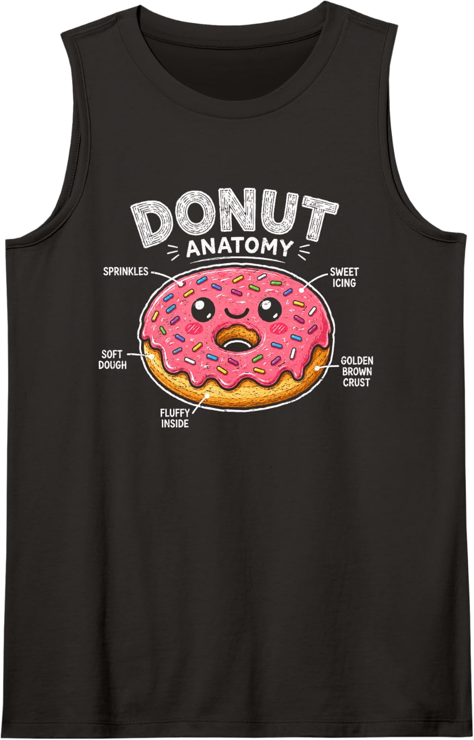 Donut Anatomy Cute Food Pun Lover Kids Boys Girls Sleeveless Tank Top - Black