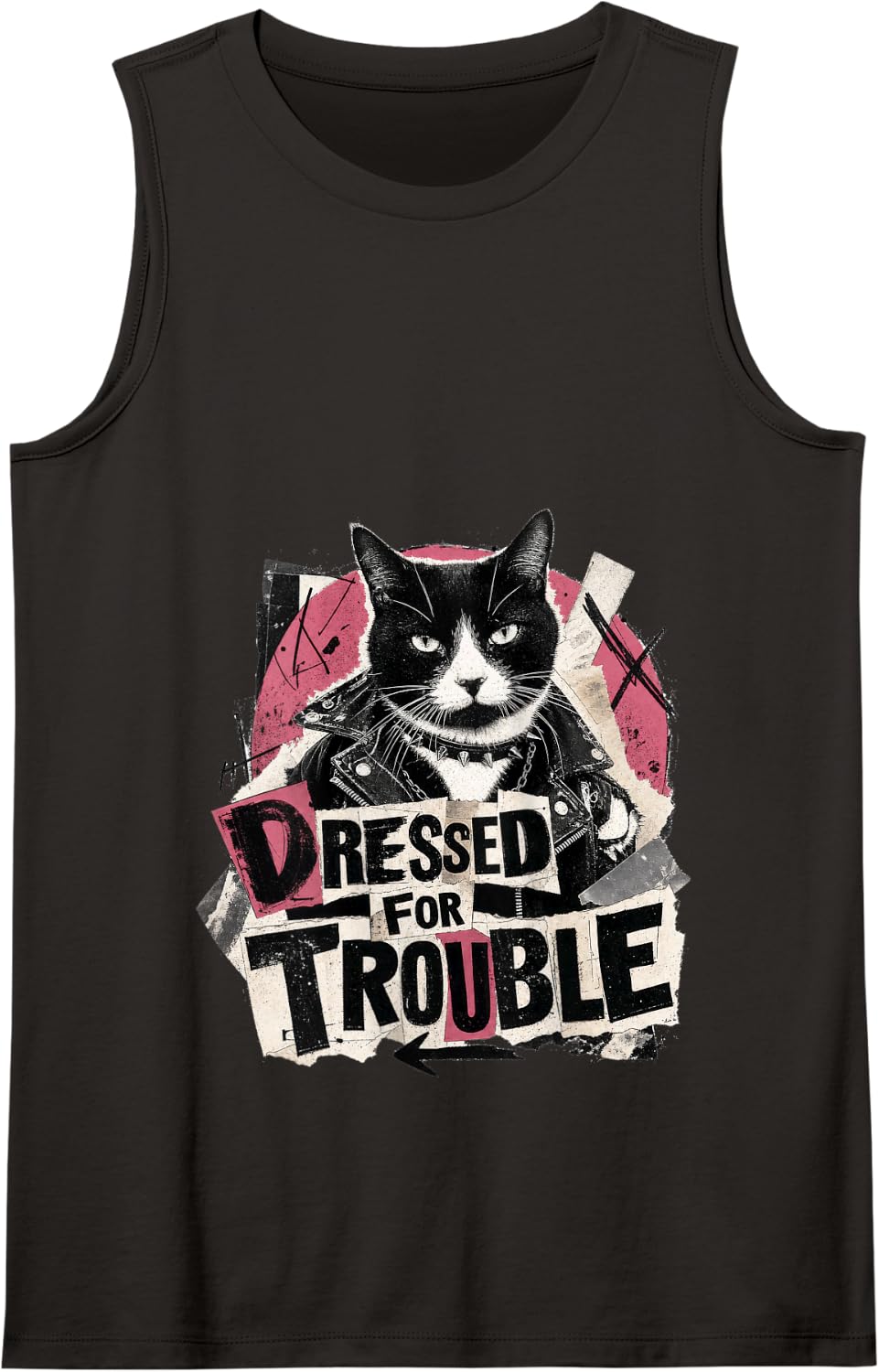 Dressed for Trouble Cat Punk Rocker Attitude Tank Top - Black