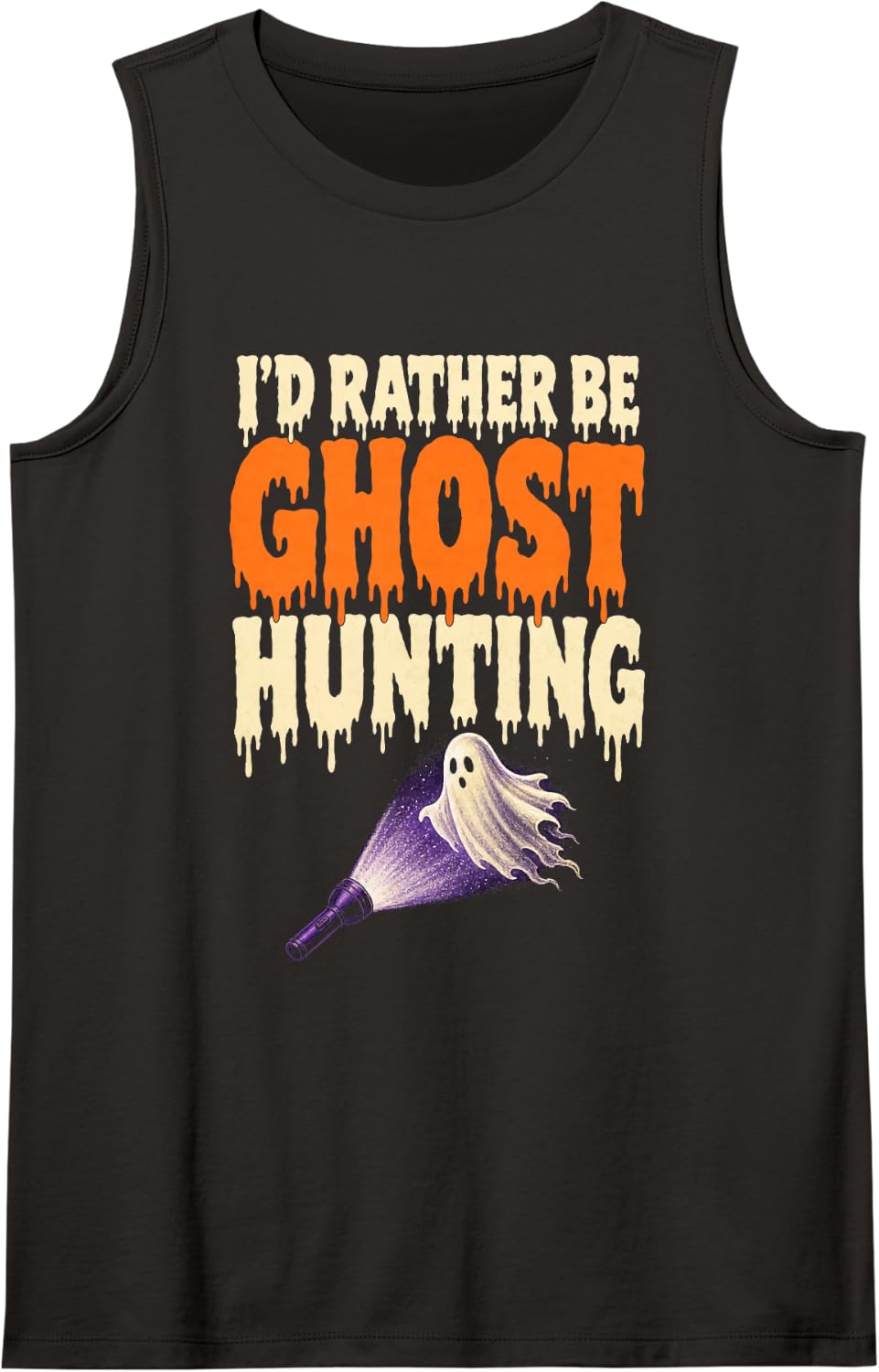 Halloween I'd Rather Be Ghost Hunting Retro Paranormal Tank Top - Black