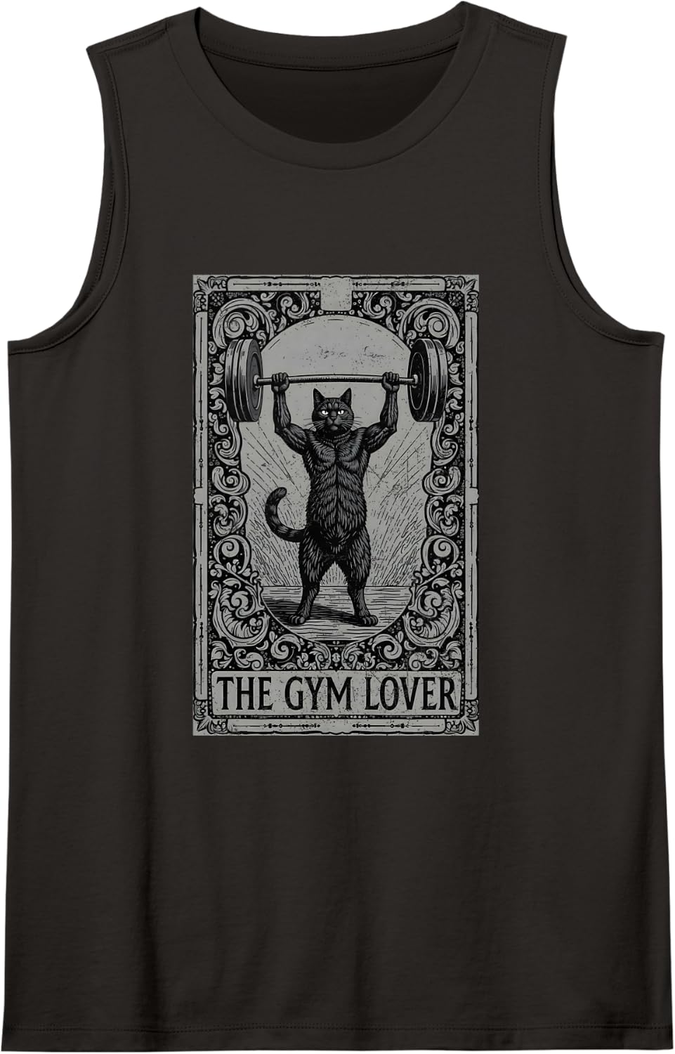 The Gym Lover Tarot Card Cat Lifting Weight Grunge Sleeveless Tank Top - Black