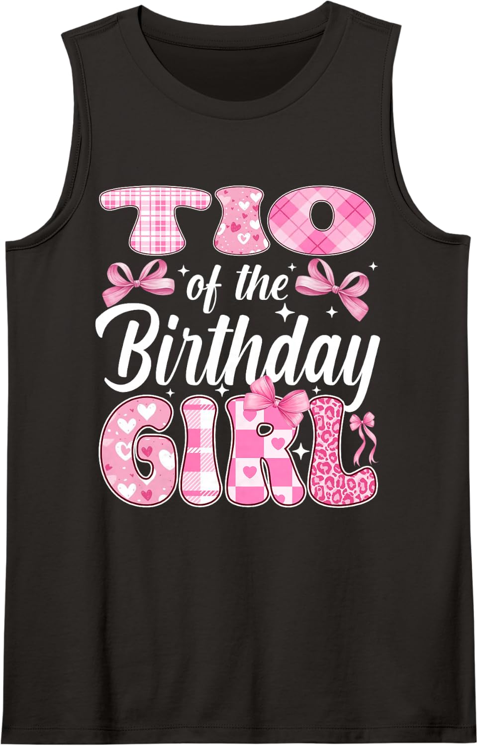 TIO of The Birthday Girl Family Pink Coquette Bow Sleeveless Tank Top - Black