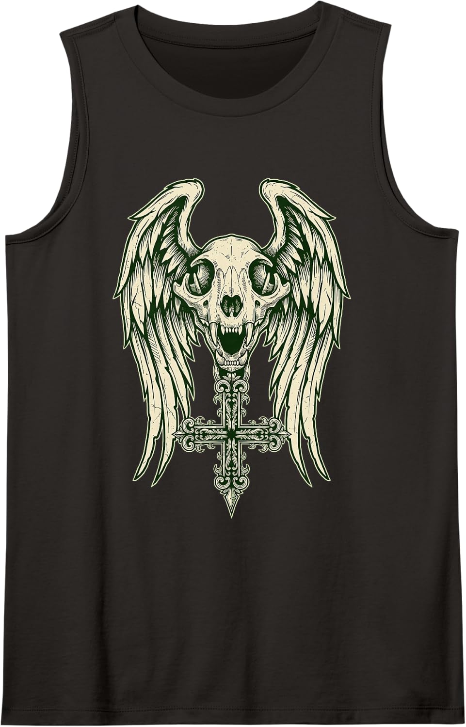 Y2k Goth Alt Skull Cross Wings Dark Punk Rock Horror Sleeveless Tank Top - Black