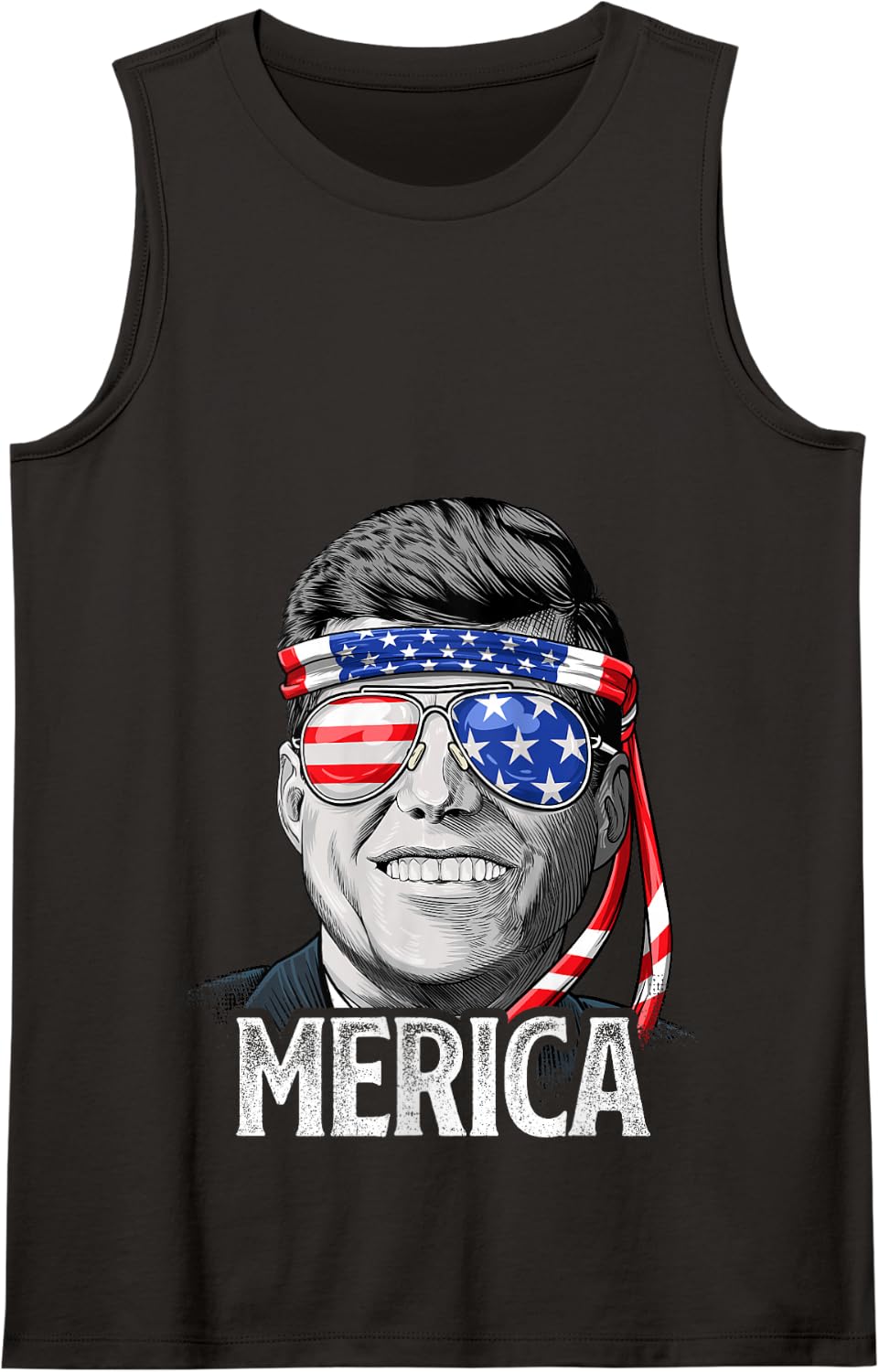 Kennedy Merica 4th Of July President JFK Men American Flag Tank Top - Black