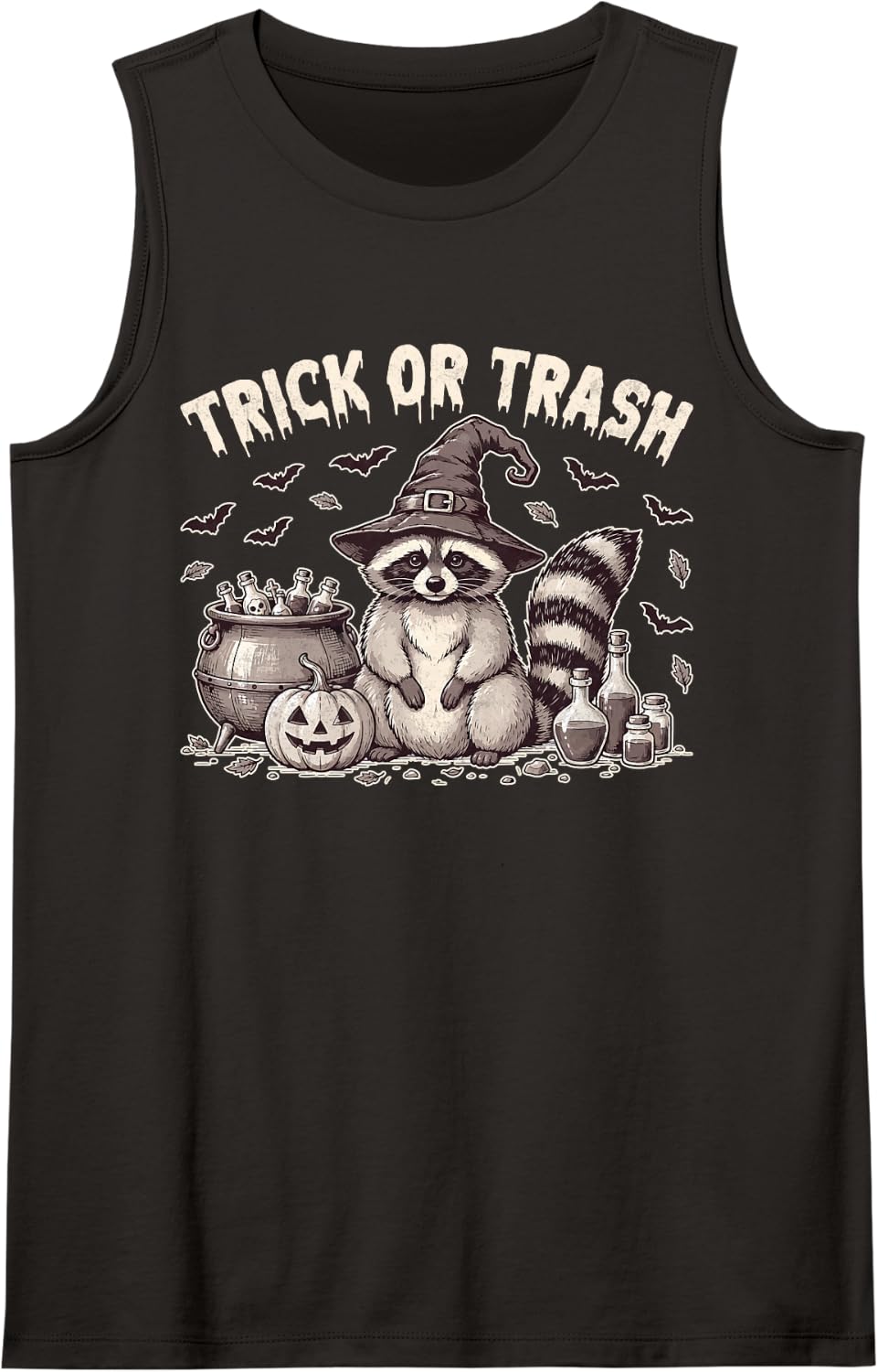 Trick or Trash Raccoon Halloween Trick or Treat Spooky Sleeveless Tank Top - Black
