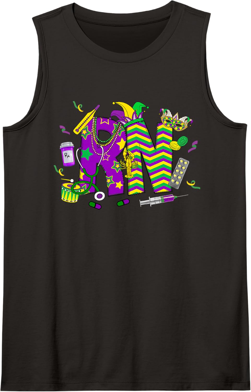 Stethoscope RN Life Nurse Mardi Gras Carnival Costume Sleeveless Tank Top - Black