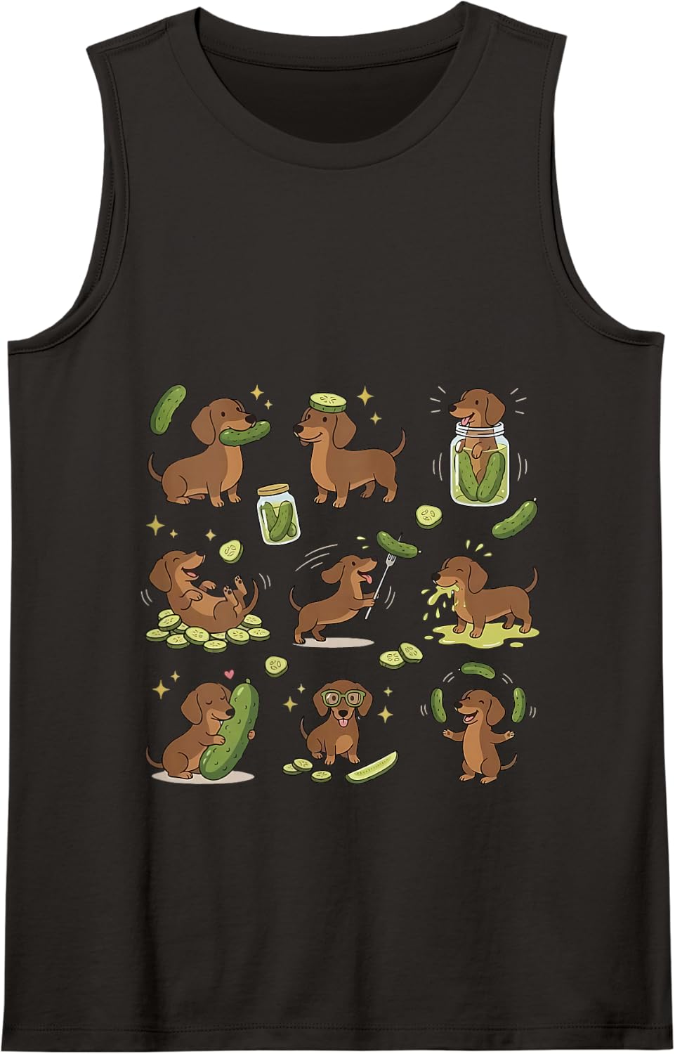 Funny Dachshund Eating Pickles Wiener Dog Meme Vegetarian Tank Top - Black
