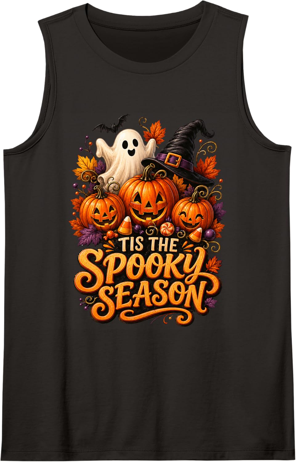 Tis The Spooky Season Cute Ghost Pumpkin Halloween Womens Tank Top - Black