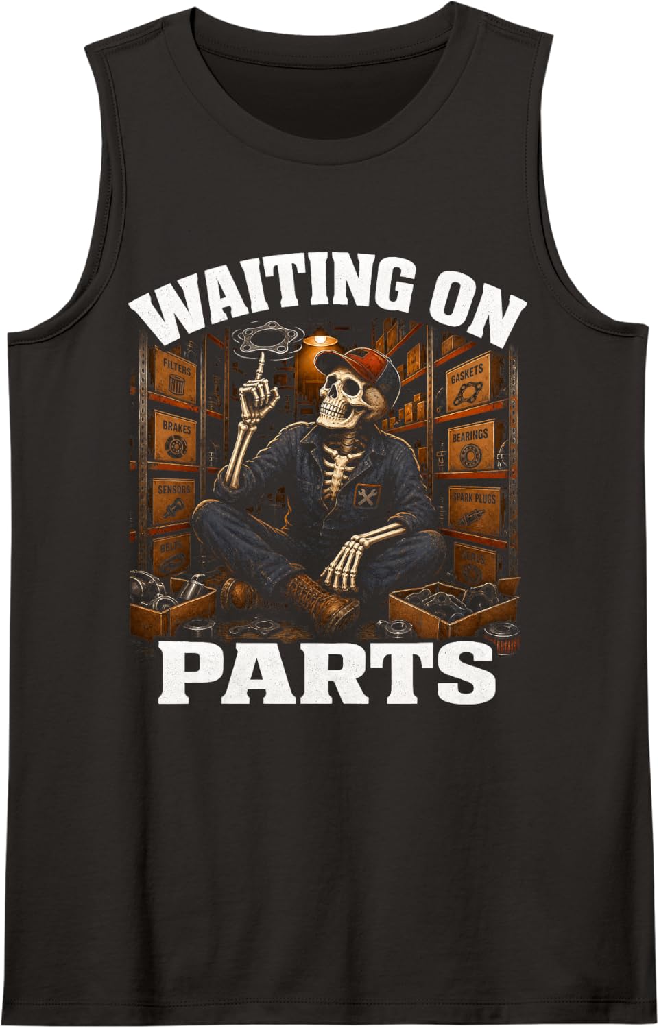 Waiting On Parts Mechanic Skeleton Auto Repair Life Tank Top - Black