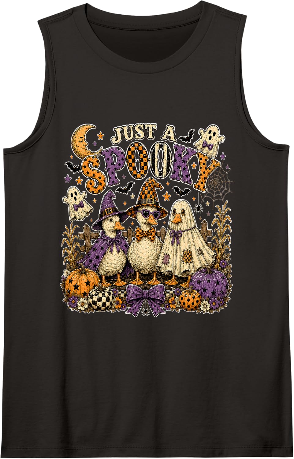Funny Farm Duck Witch Ghost Farmer Just A Spooky Halloween Tank Top - Black