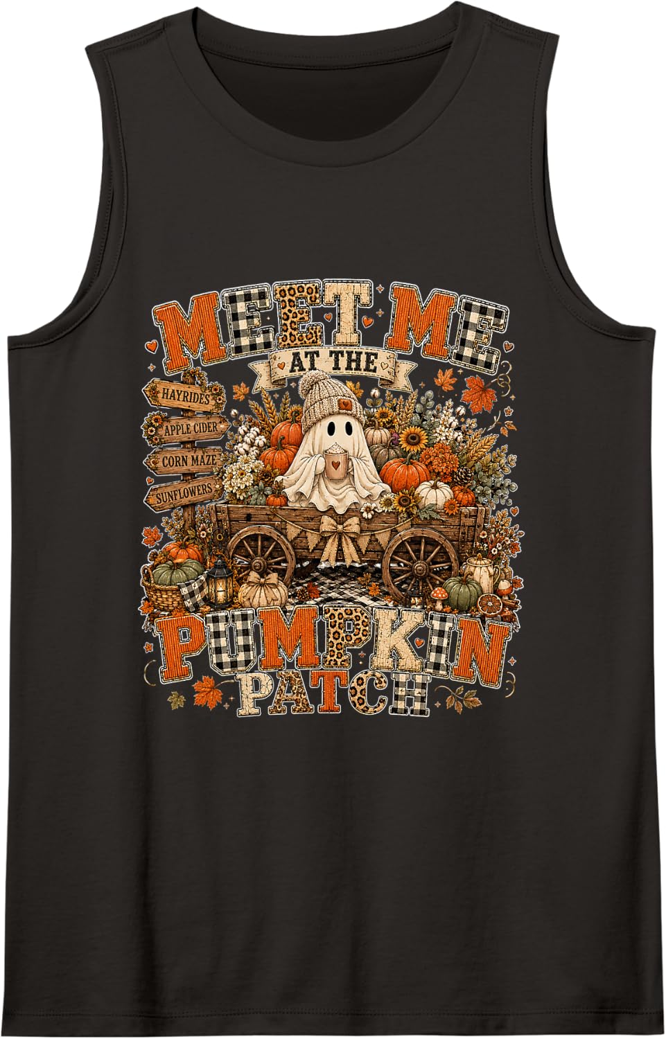 Cute Fall Ghost Meet Me at the Pumpkin Patch Halloween Tank Top - Black