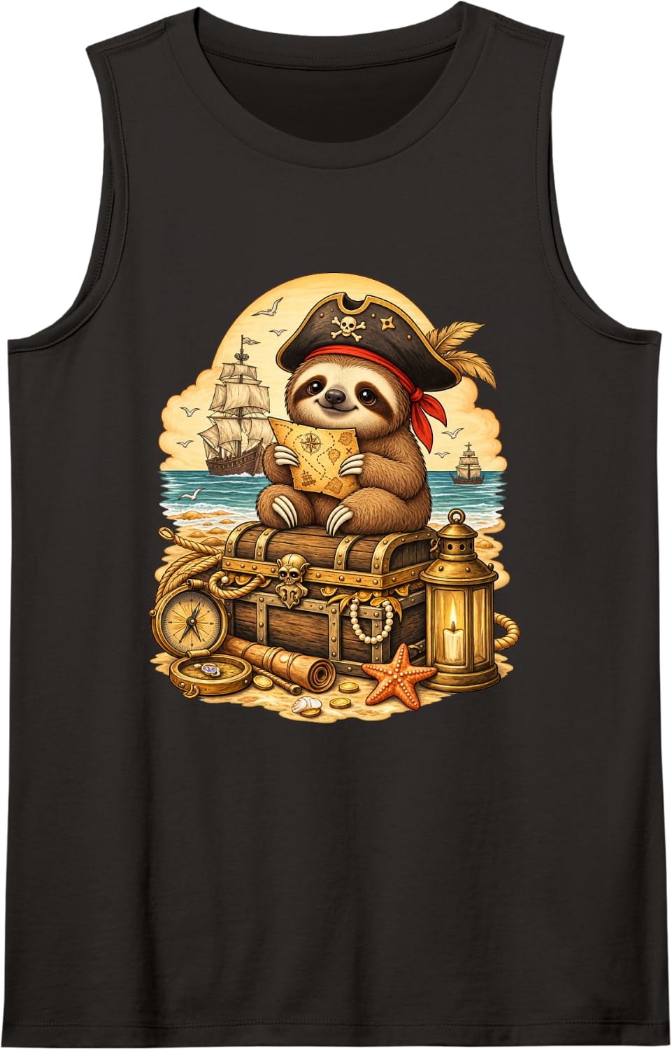 Sloth Dressed As A Pirate Funny Halloween Sleeveless Tank Top - Black