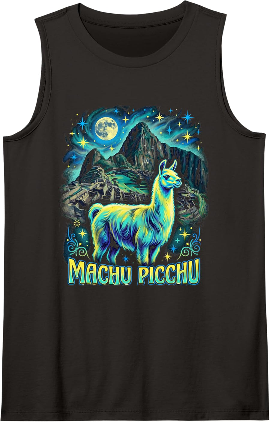 Machu Picchu Peru Llama Adventure Travel Memories Sleeveless Tank Top - Black