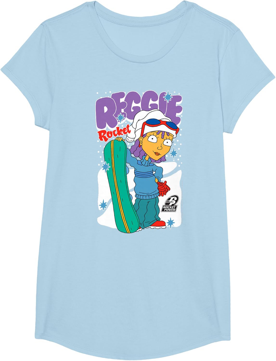 Rocket Power Reggie Snowboarding Retro Cartoon T-Shirt - Girls Baby Blue