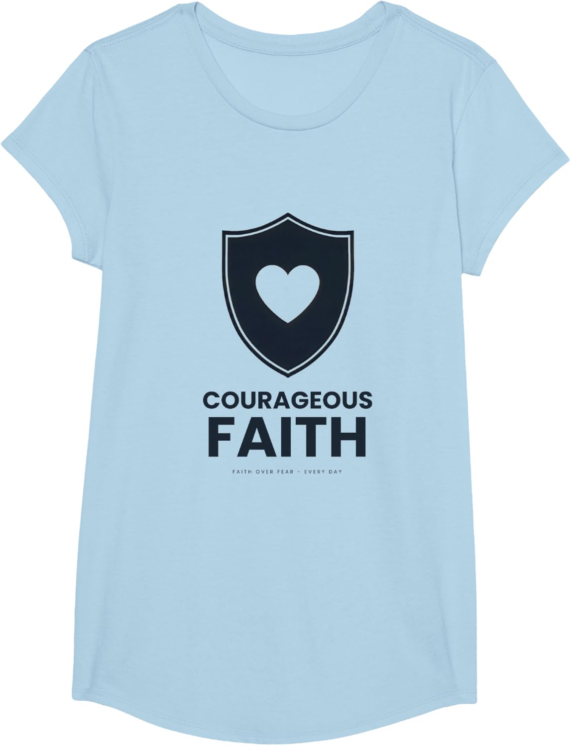 Courageous Faith Heart Shield Christian Faith Over Fear T-Shirt - Girls Baby Blue