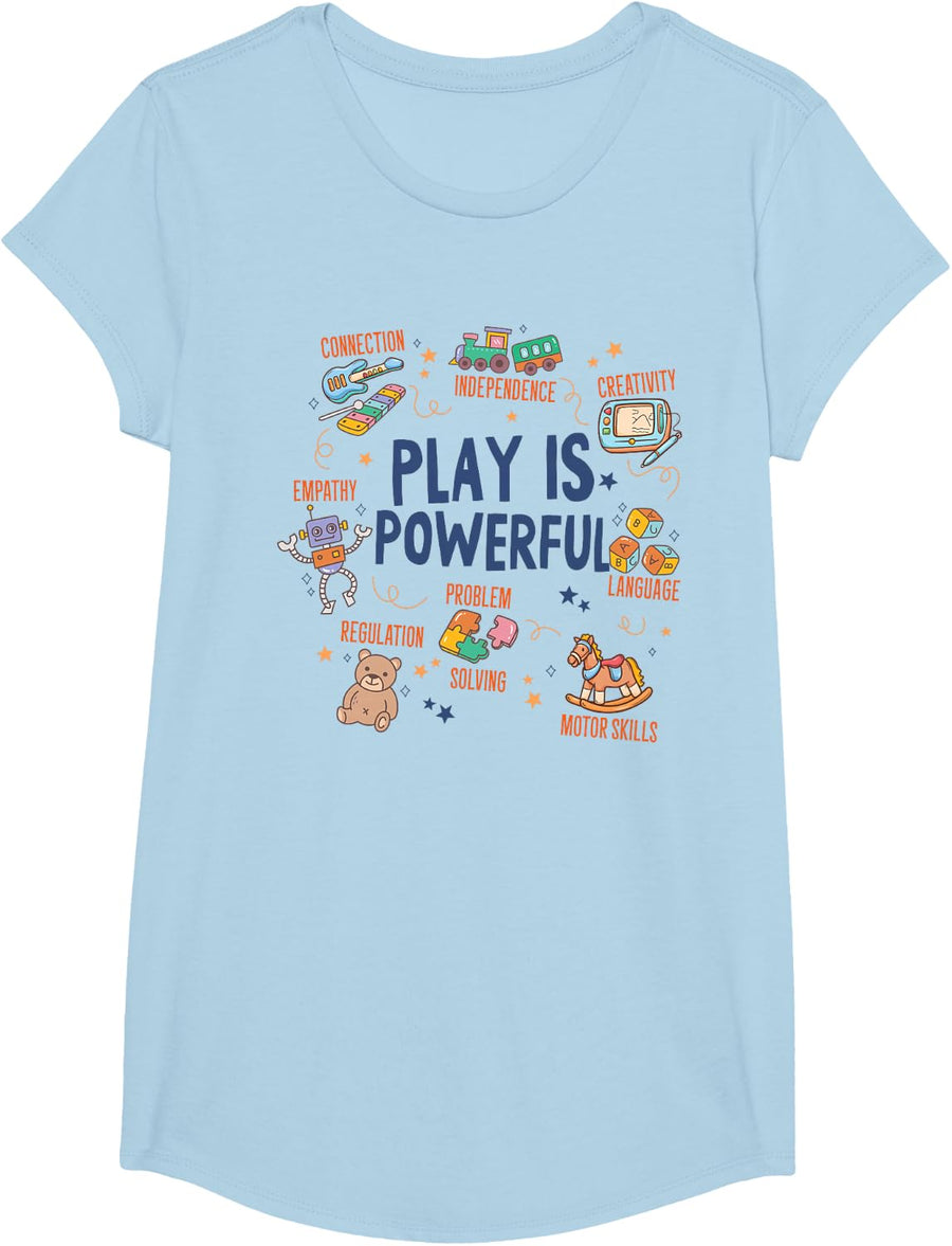 Play is Learning SPED Teacher Pediatric OT SLP PT Special T-Shirt - Girls Baby Blue