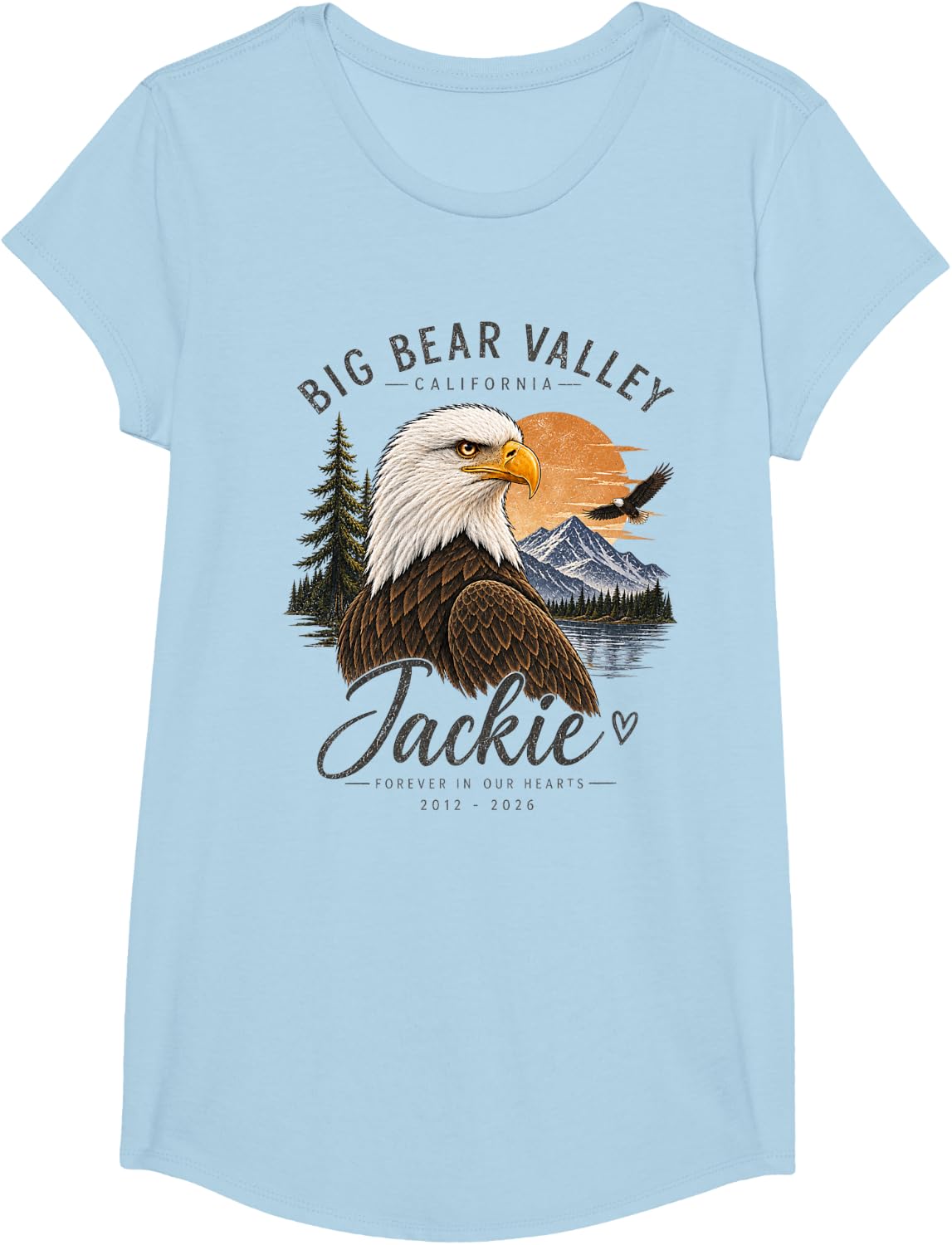 Jackie Big Bear Valley Bald Eagle Memorial T-Shirt - Girls Baby Blue