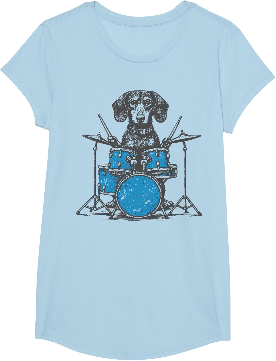 Dachshund Drummer Wiener Dog Drum Set T-Shirt - Girls Baby Blue