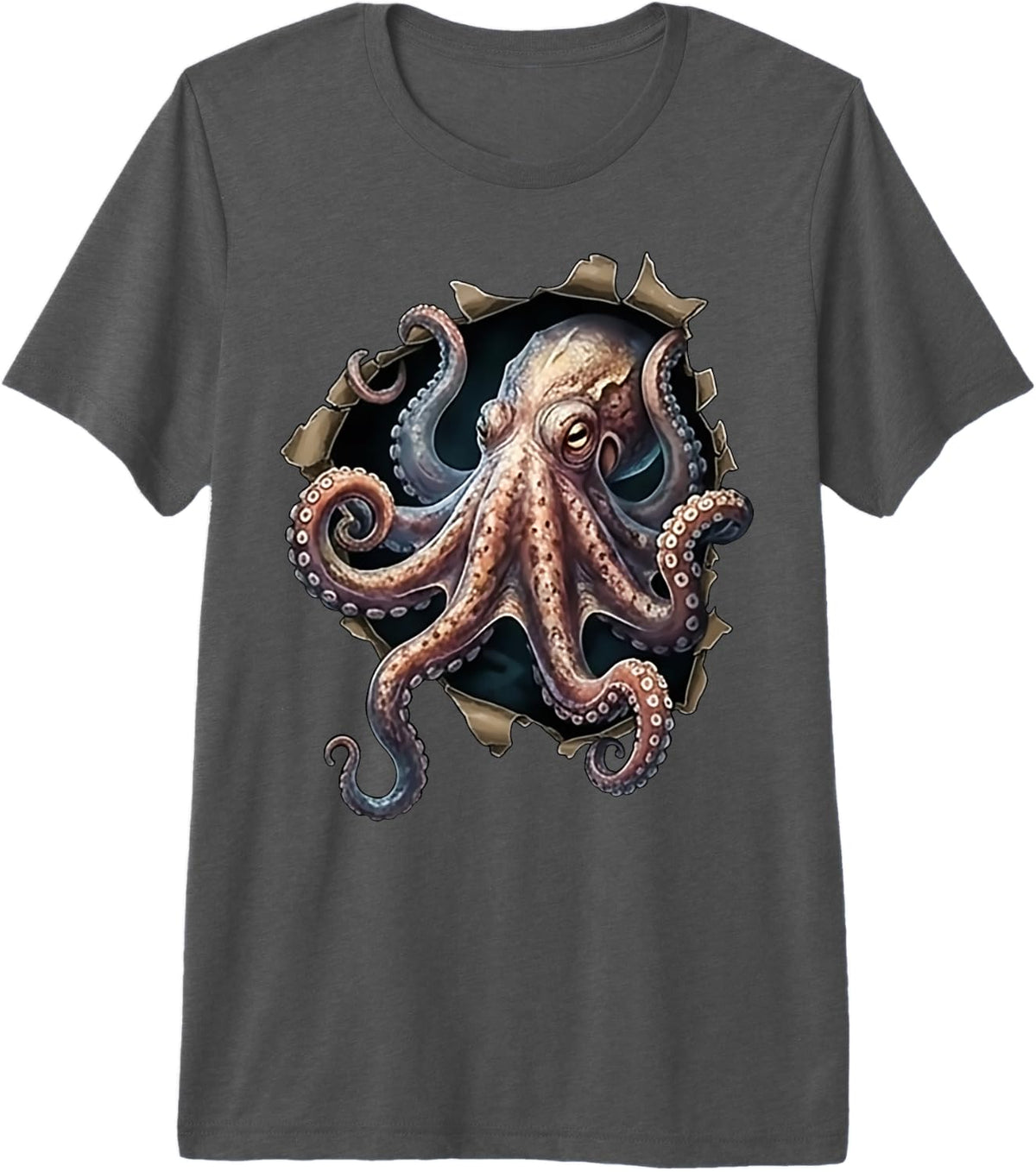 Funny Octopus Torn Cloth 3D Graphic Ocean & Marine Lovers Premium Tri-Blend T-Shirt - Grey
