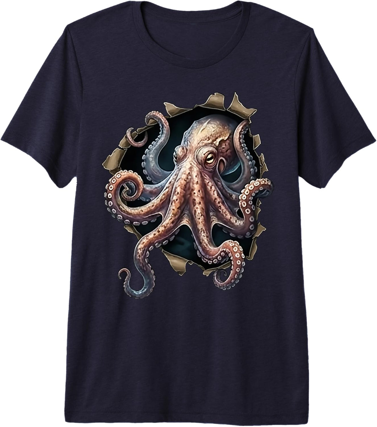 Funny Octopus Torn Cloth 3D Graphic Ocean & Marine Lovers Premium Tri-Blend T-Shirt - Navy Blue