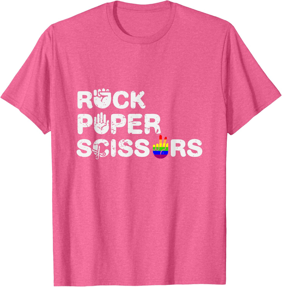 Cool Rock Paper Scissors Lesbian LGBTQ Pride T-Shirt - Pink Heather