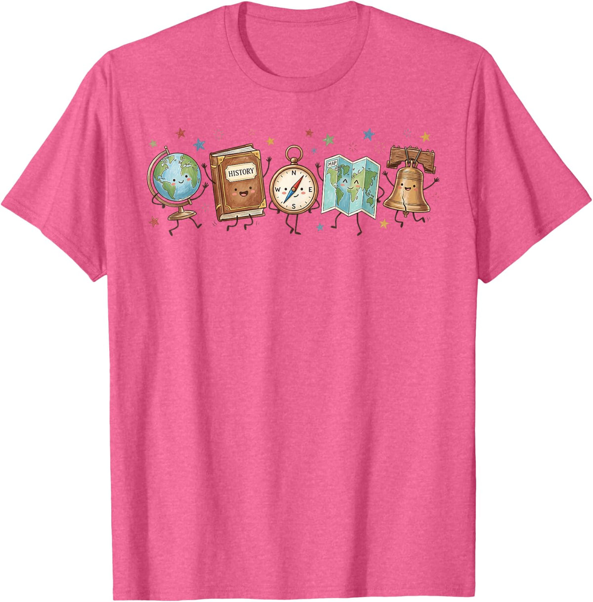 History Teacher Globe Book Map Liberty Bell Back to School T-Shirt - Pink Heather
