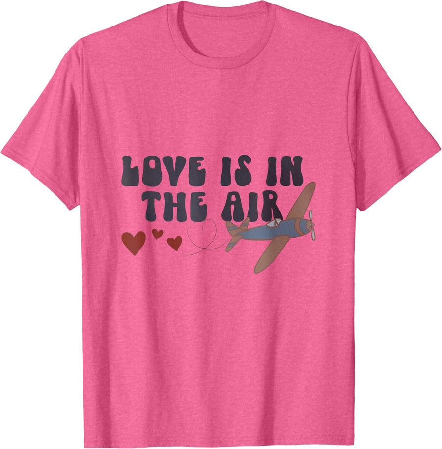 Love Is In The Air Valentine’s Airplane T-Shirt - Pink Heather
