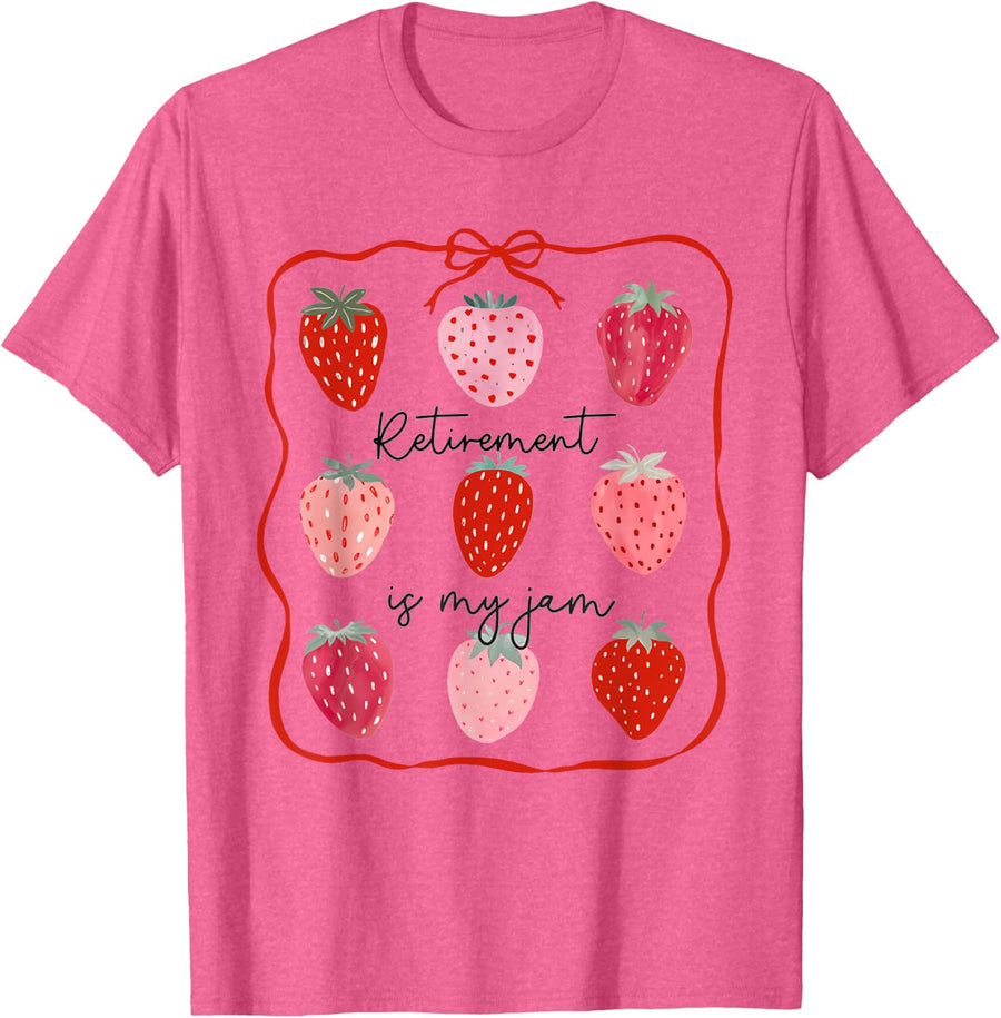 Retirement Is My Jam Strawberry Retired Teacher Coworker T-Shirt - Pink Heather