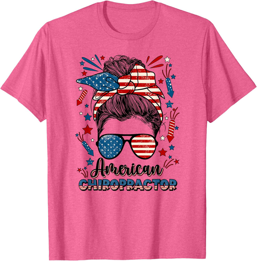 4th Of July Chiropractor American Flag Chiropractic T-Shirt - Pink Heather
