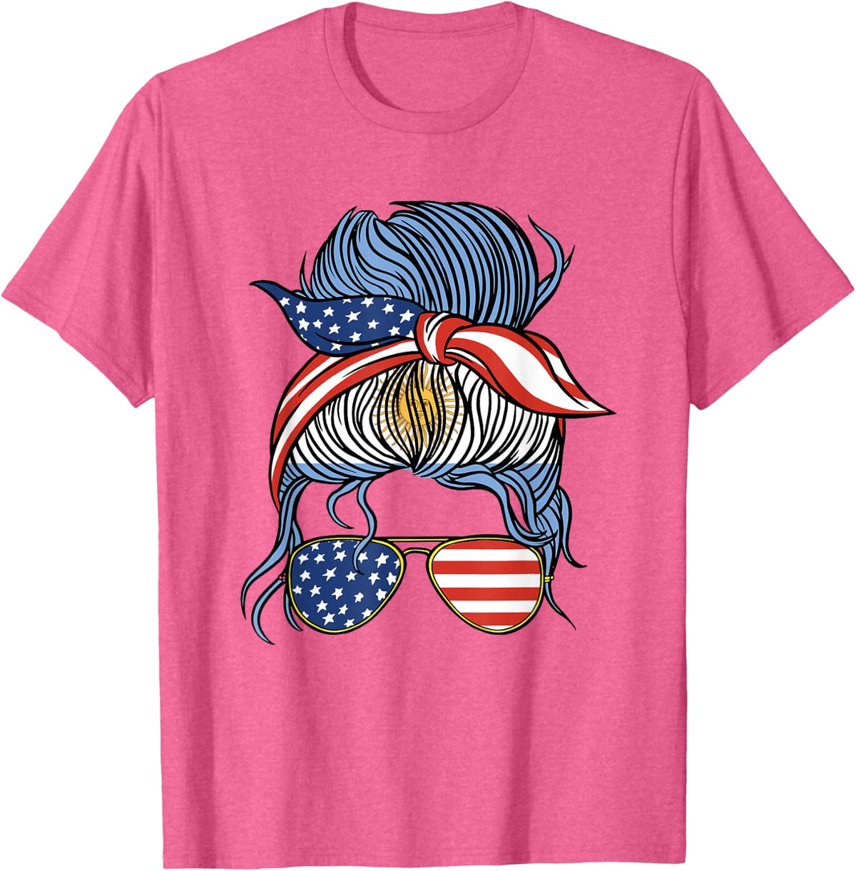 Half American Argentine Roots Argentina USA Messy Bun Women T-Shirt - Pink Heather