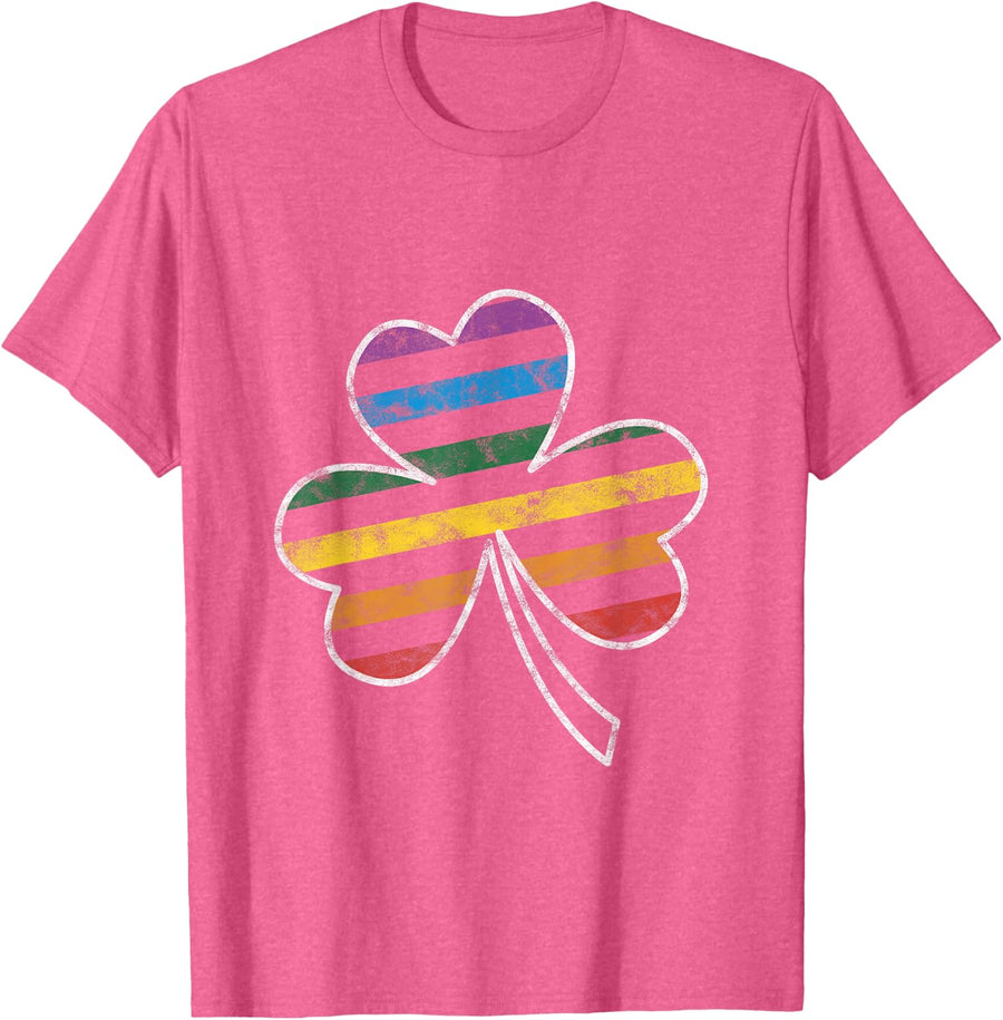GAY PRIDE FLAG Shamrock LGBT St Patricks Day Parade T Shirt T-Shirt - Pink Heather