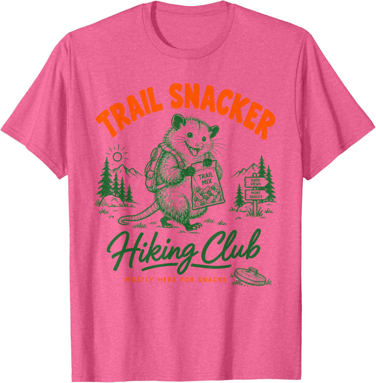 Trail Snacker Hiking Club Opossum T-Shirt - Pink Heather