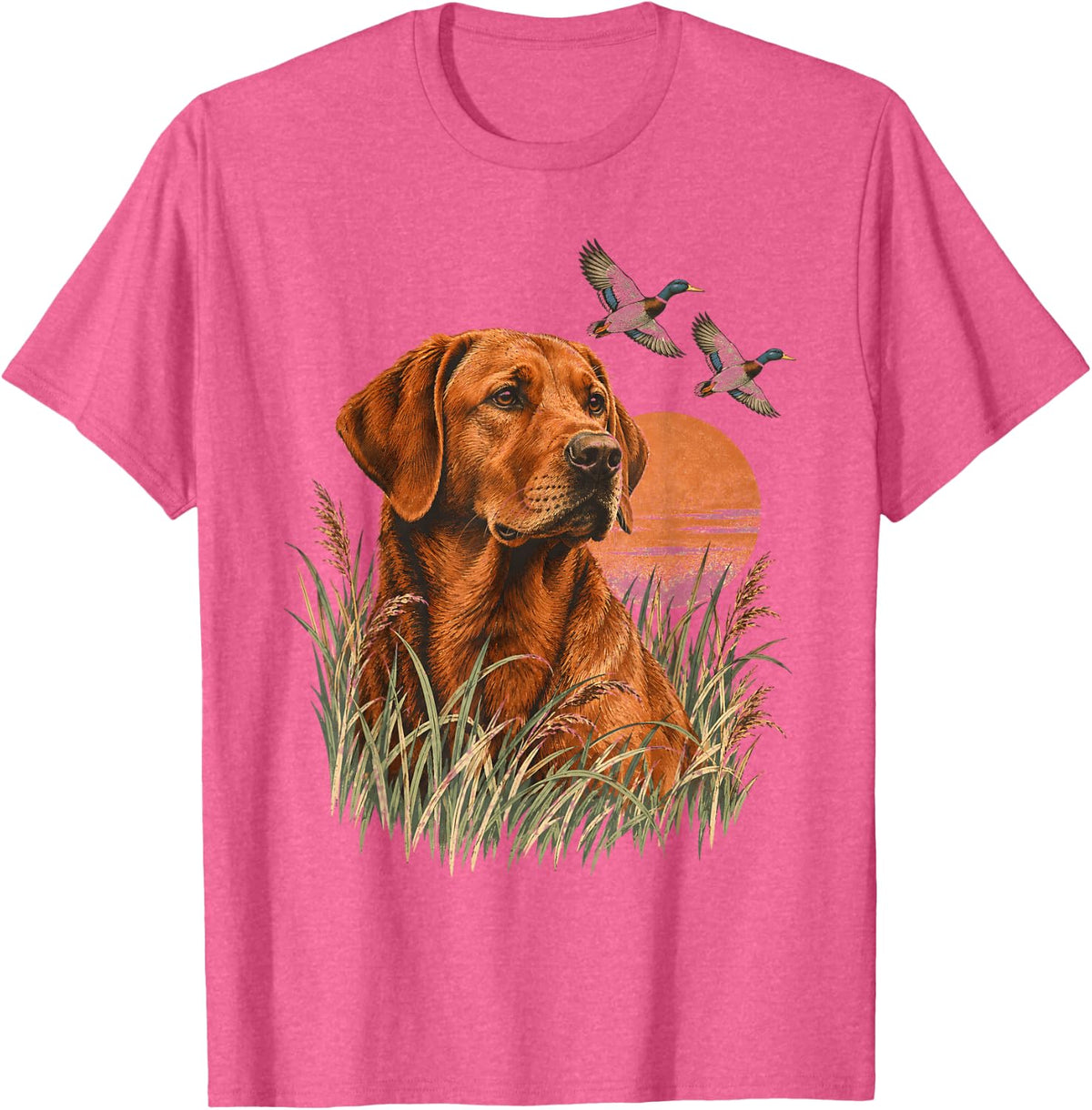 Labrador Retriever Duck Hunting Wetland Dog Art T-Shirt - Pink Heather