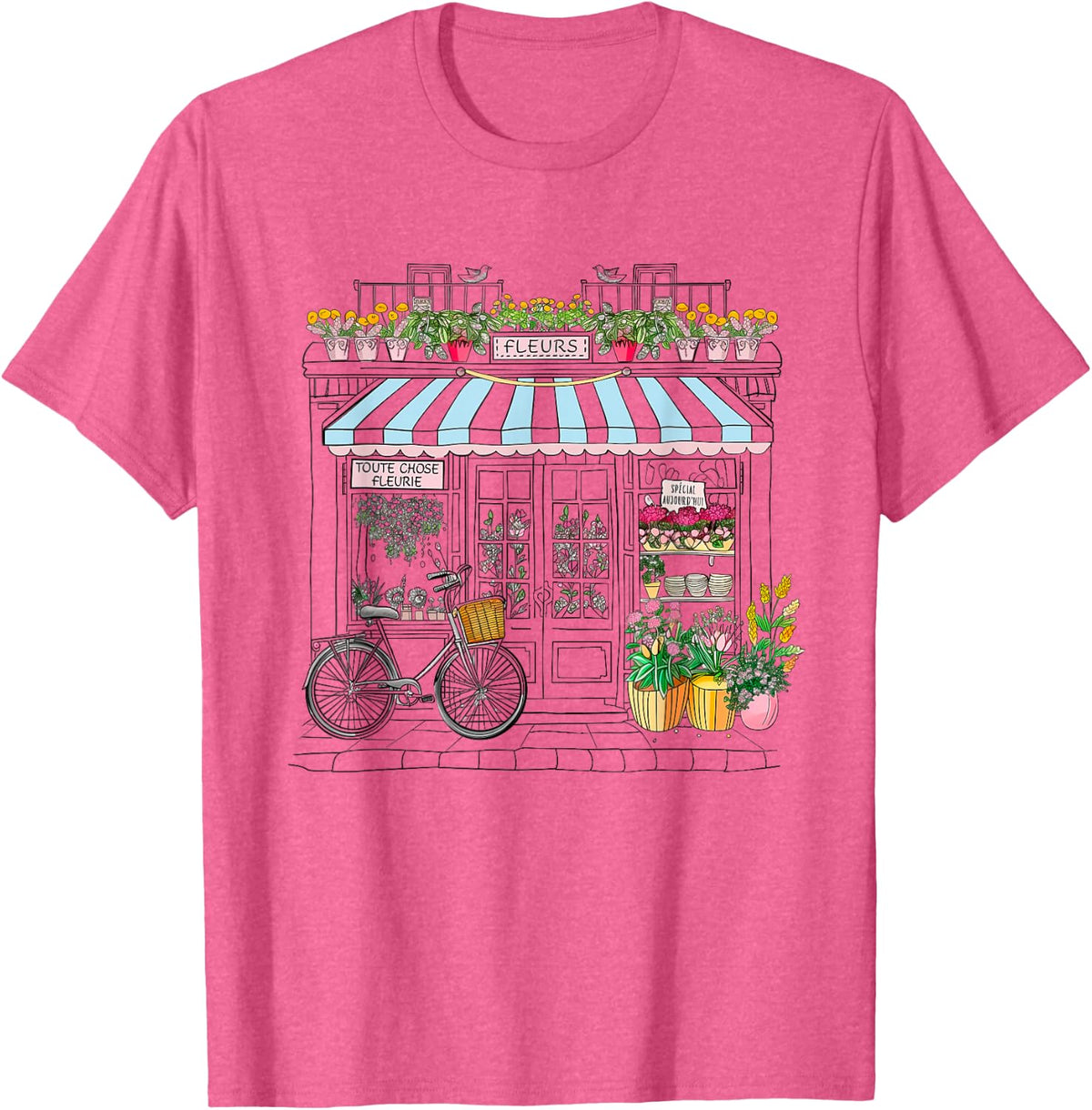 Cute French Flower Shop Paris France Women Girls Souvenir T-Shirt - Pink Heather