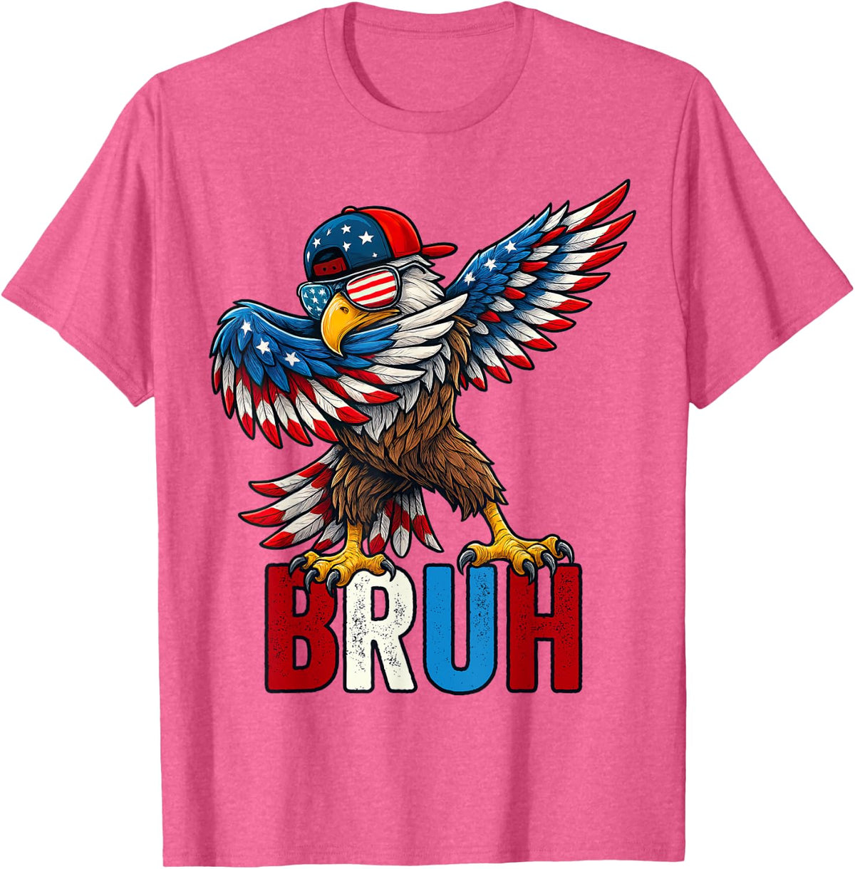 Bruh 4th Of July Boys Kids Fourth Of July Bald Eagle Dabbing T-Shirt - Pink Heather