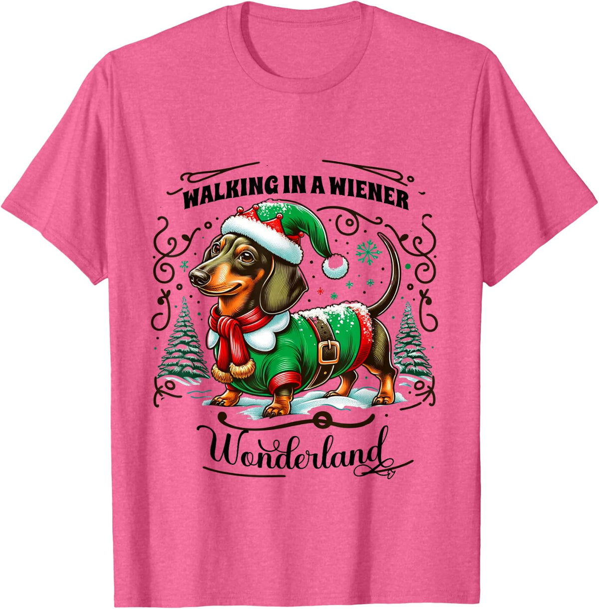 Dachshund Christmas Walking in A Wiener Wonderland Cute Dog Men Women Kids T-Shirt - Pink Heather