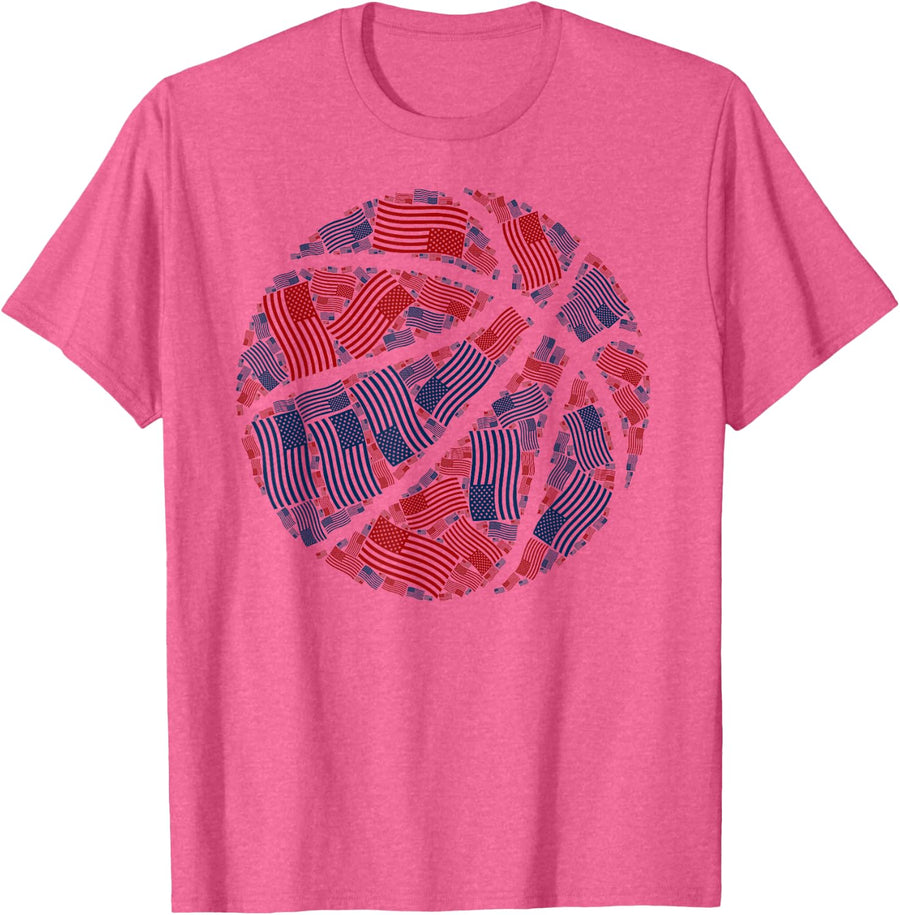 American Flag USA Patriotic Basketball ball - 4th of July T-Shirt - Pink Heather
