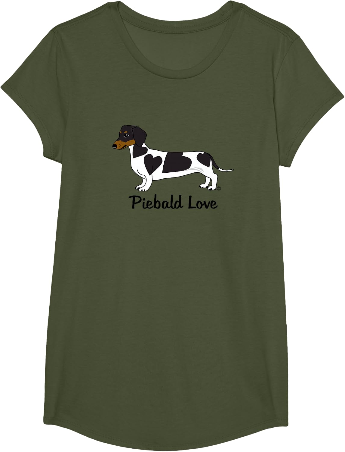 Piebald Love Dachshund T-Shirt (Black Markings) T-Shirt - Girls Olive Green