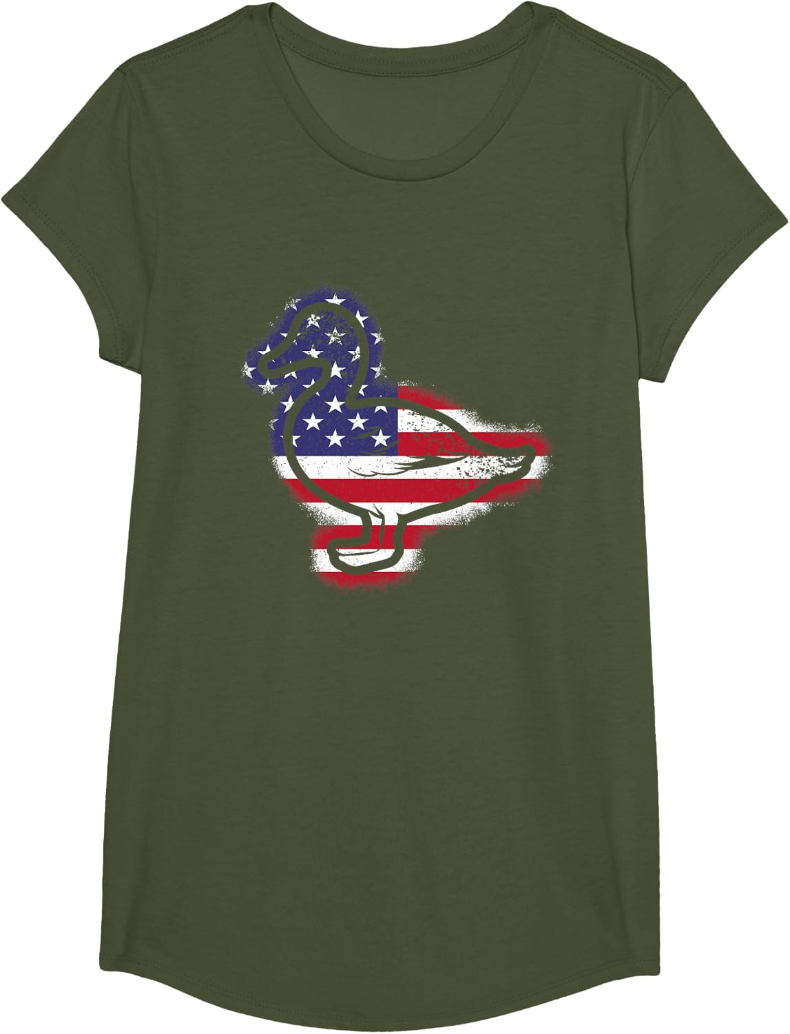 Duck American Flag Duck Lover Men Women Kids T-Shirt - Girls Olive Green