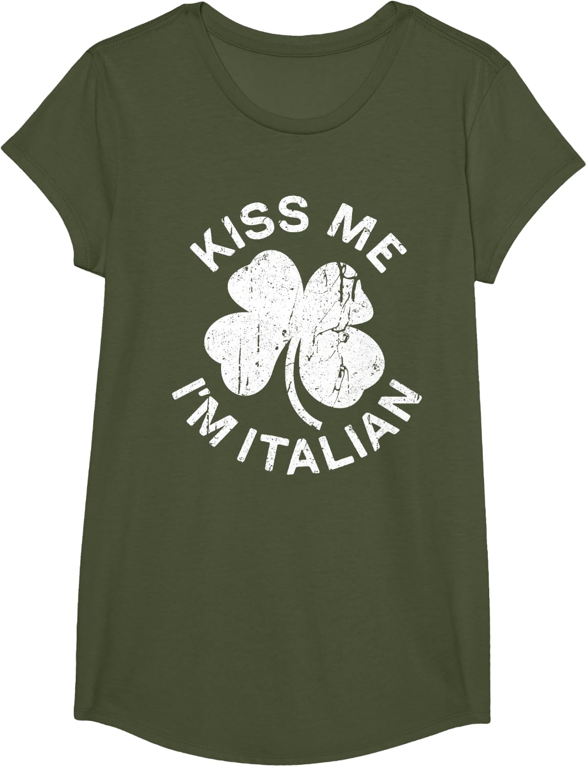 Kiss Me I'm Italian Shirt Men Women Kids St Patricks Day T-Shirt - Girls Olive Green