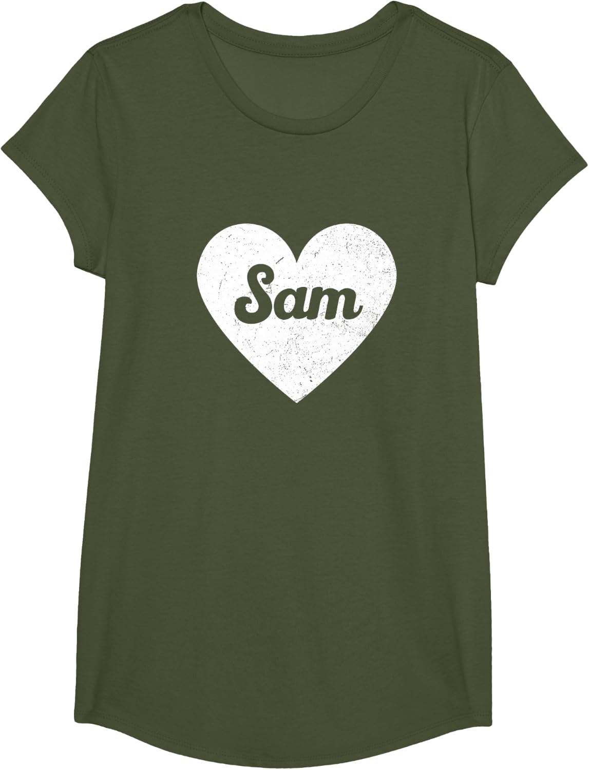 I Heart Sam - First Names and Hearts, I Love Sam T-Shirt - Girls Olive Green
