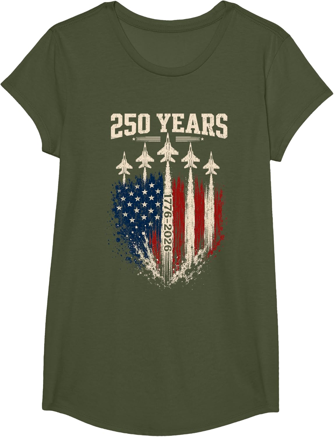 250 Anniversary USA Patriotic 250 Years American 4th of July T-Shirt - Girls Olive Green