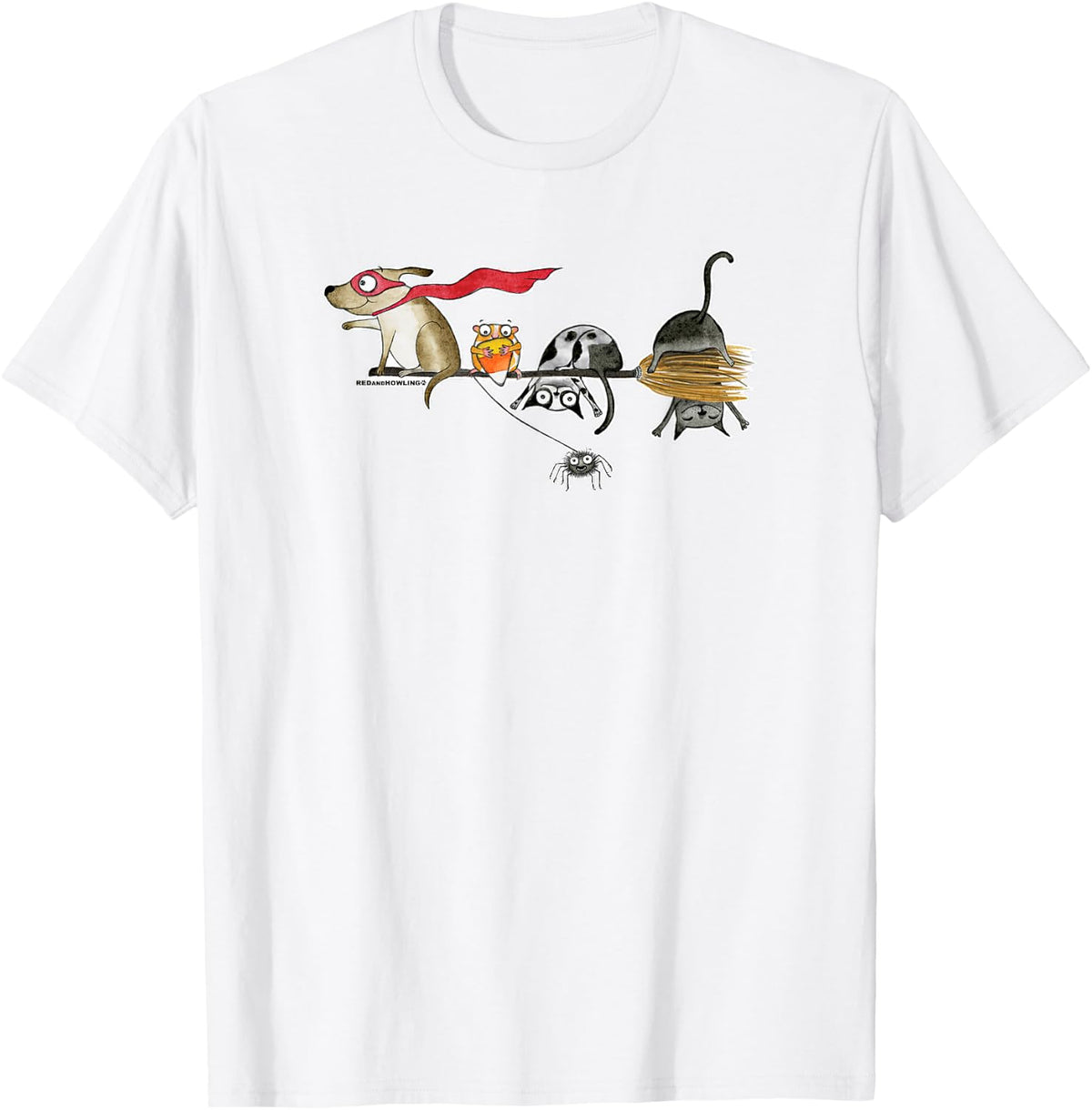Red and Howling Broom Ride With Friends Halloween T-Shirt - White