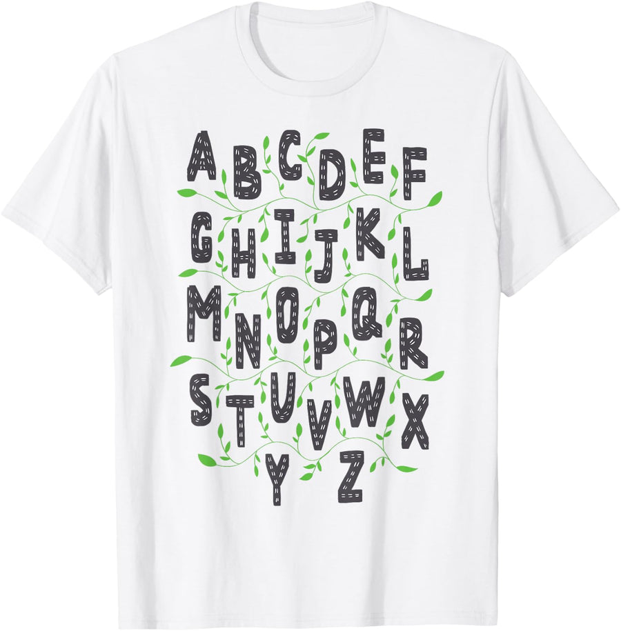 Alphabet ABC from A to Z Letters Scandinavian Learning T-Shirt - White