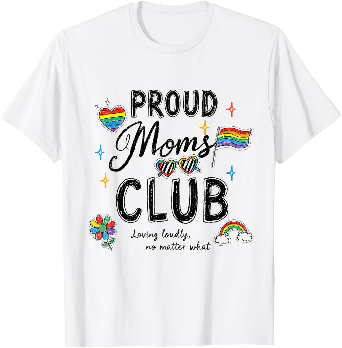 Proud Moms Club LGBTQ Rainbow Flag Pride Mom Ally Women T-Shirt - White