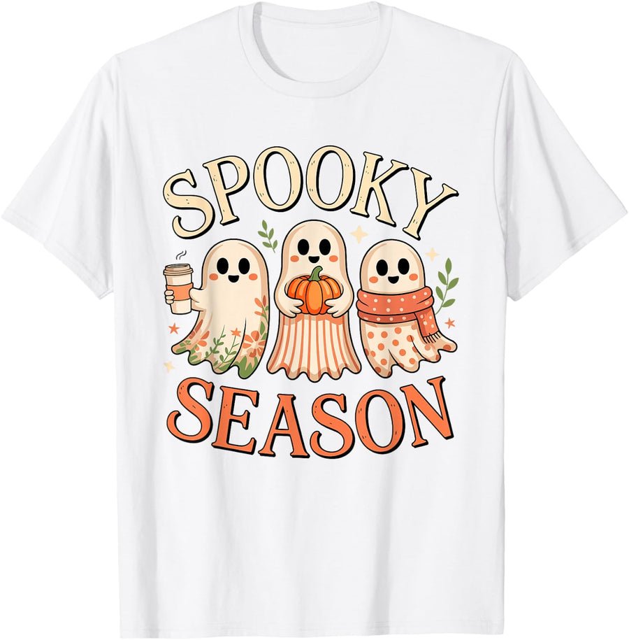 Spooky Season Shirt Adult Men Women Kids Boo Ghost Halloween T-Shirt - White