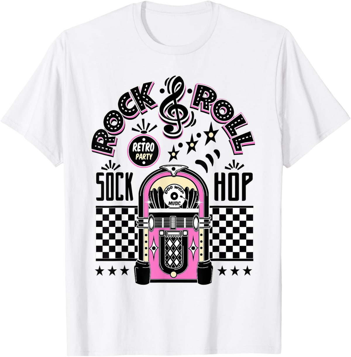 1950s Sock Hop Costume Retro Rockabilly Doo Wop 60s Music T-Shirt - White
