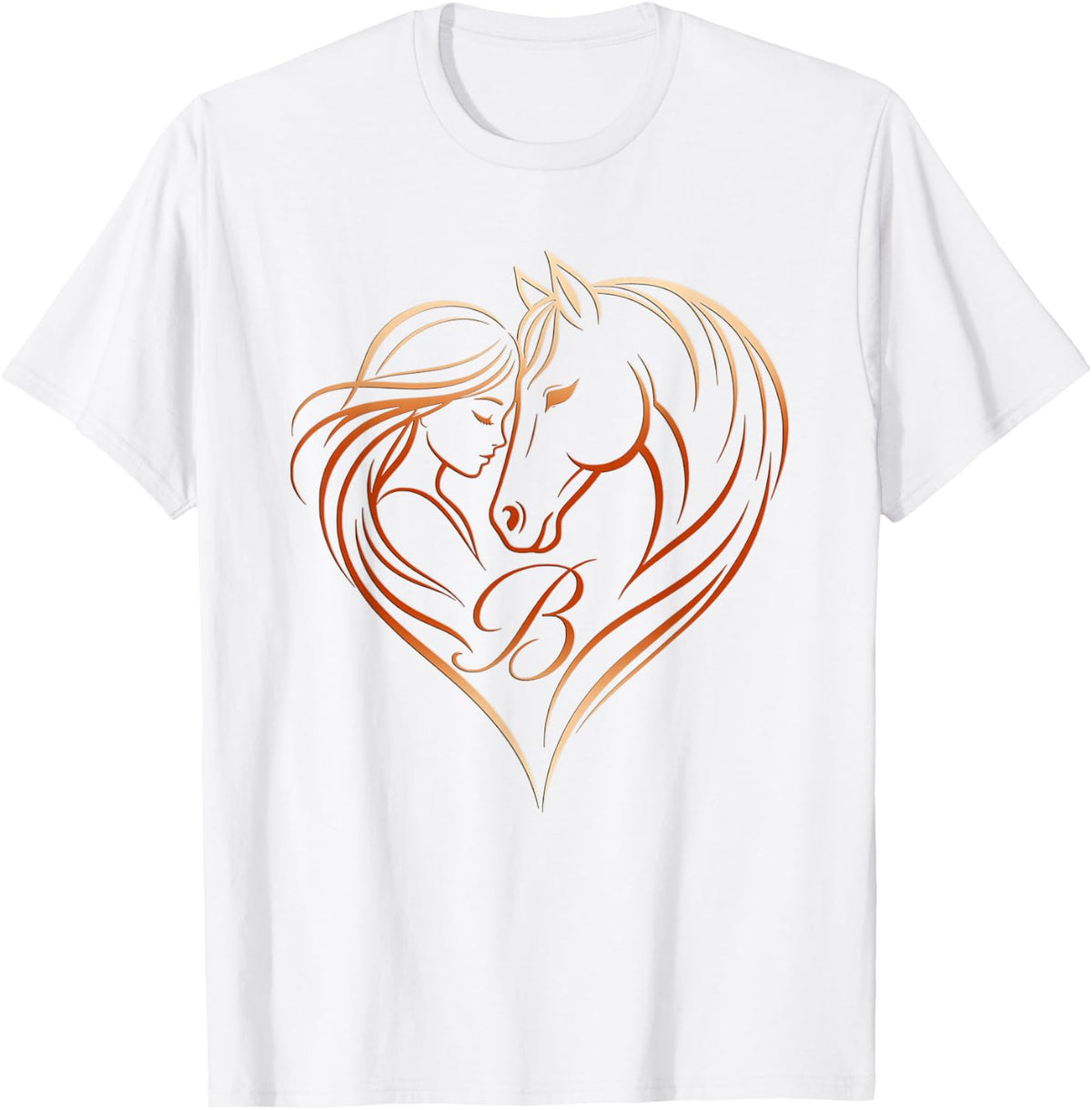 Horse and Girl Letter B Women Equestrian Horseback Riding T-Shirt - White