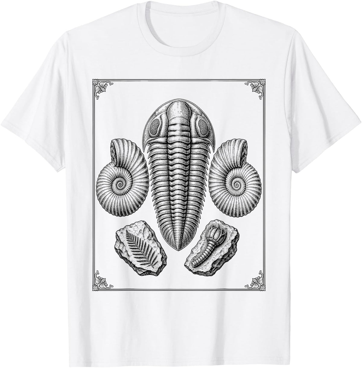 Trilobite Ammonite Fossil Geology Paleontology T-Shirt - White